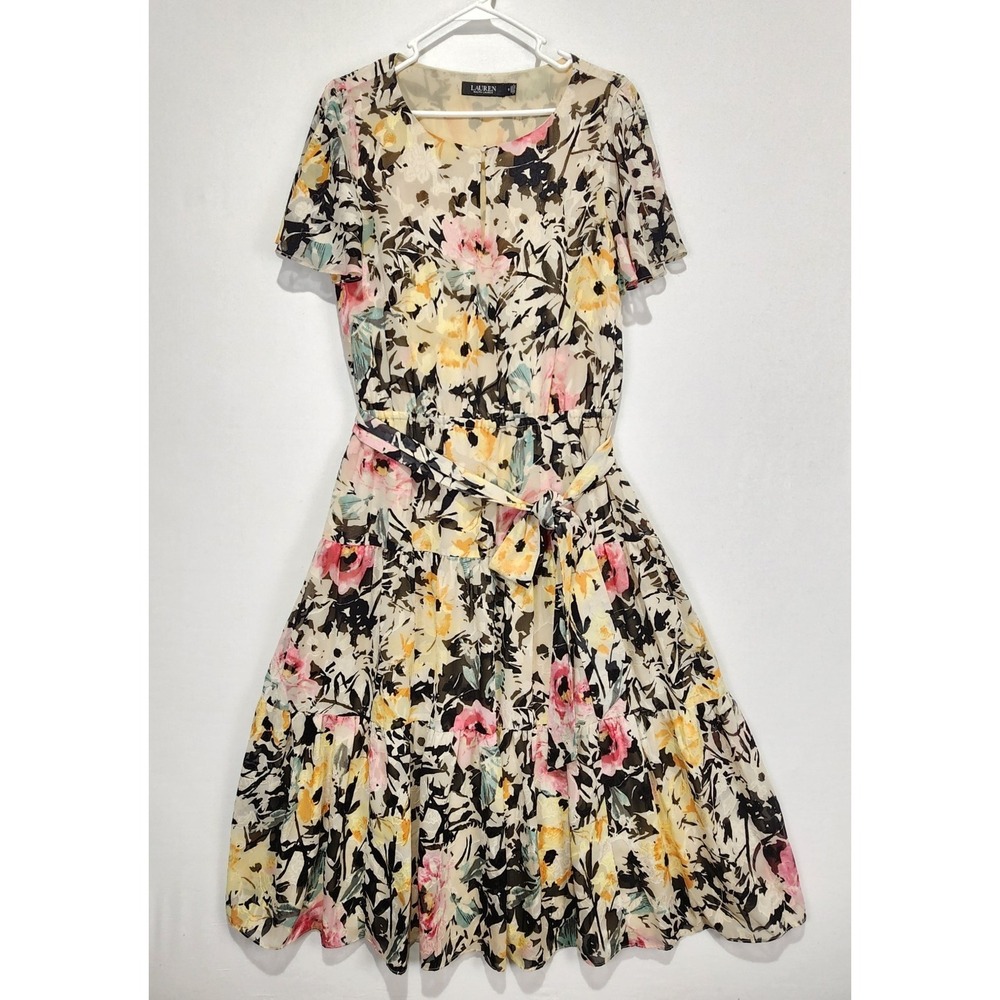 Lauren Ralph Lauren Women's Black Label Floral Multicolor Midi Dress Size 12